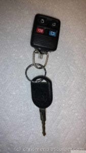 Patched key fob close up