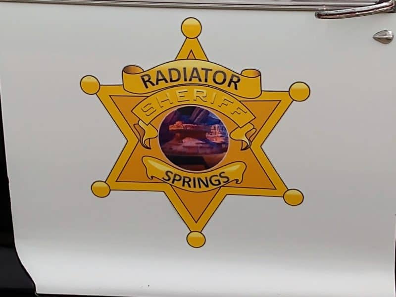 Radiator Springs Sheriff Emblem on a 1940 Chevy Cop Car. 