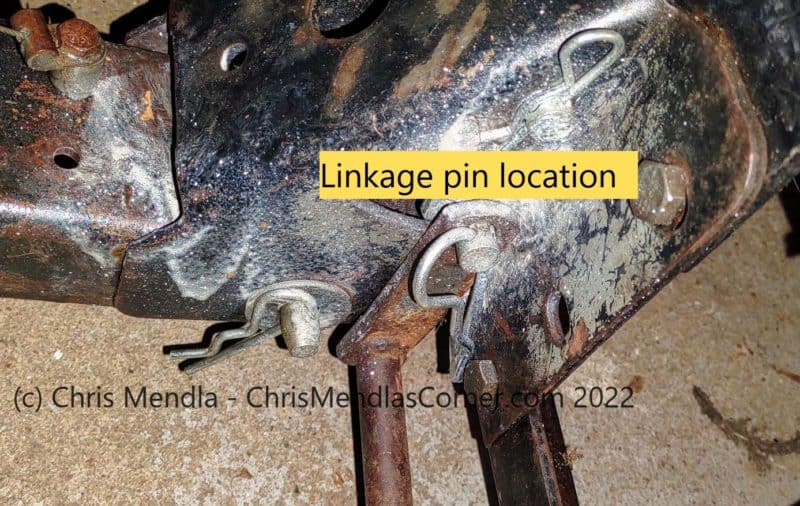 Location of the linkage pin on a craftsman snow blade